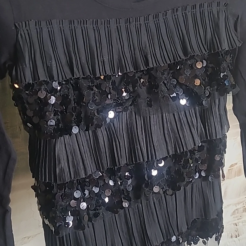 Justice Girls 12 Black Sequin Long Sleeve Dressy Top